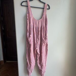 Out From Under Pink Striped Jumpsuit S Boho Beachy Coastal Cowgirl Y2K Lounge